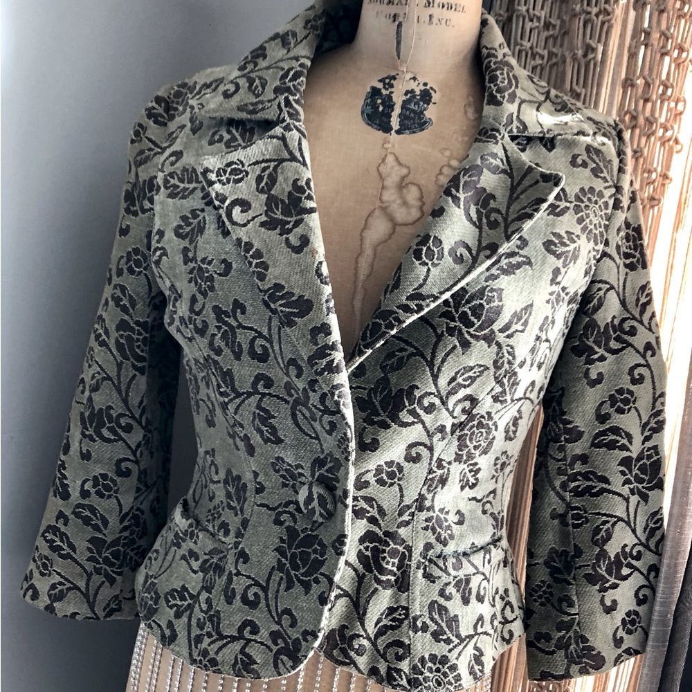 Metallic Green stitched in brown floral pattern ,,  Really Neat Blazer